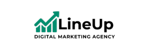 LineUp logo with written name of agency and a line which is increase