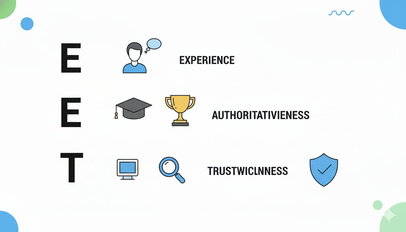 EEAT SEO Infographic - Experience, Expertise, Authoritativeness, Trustworthiness explained visually