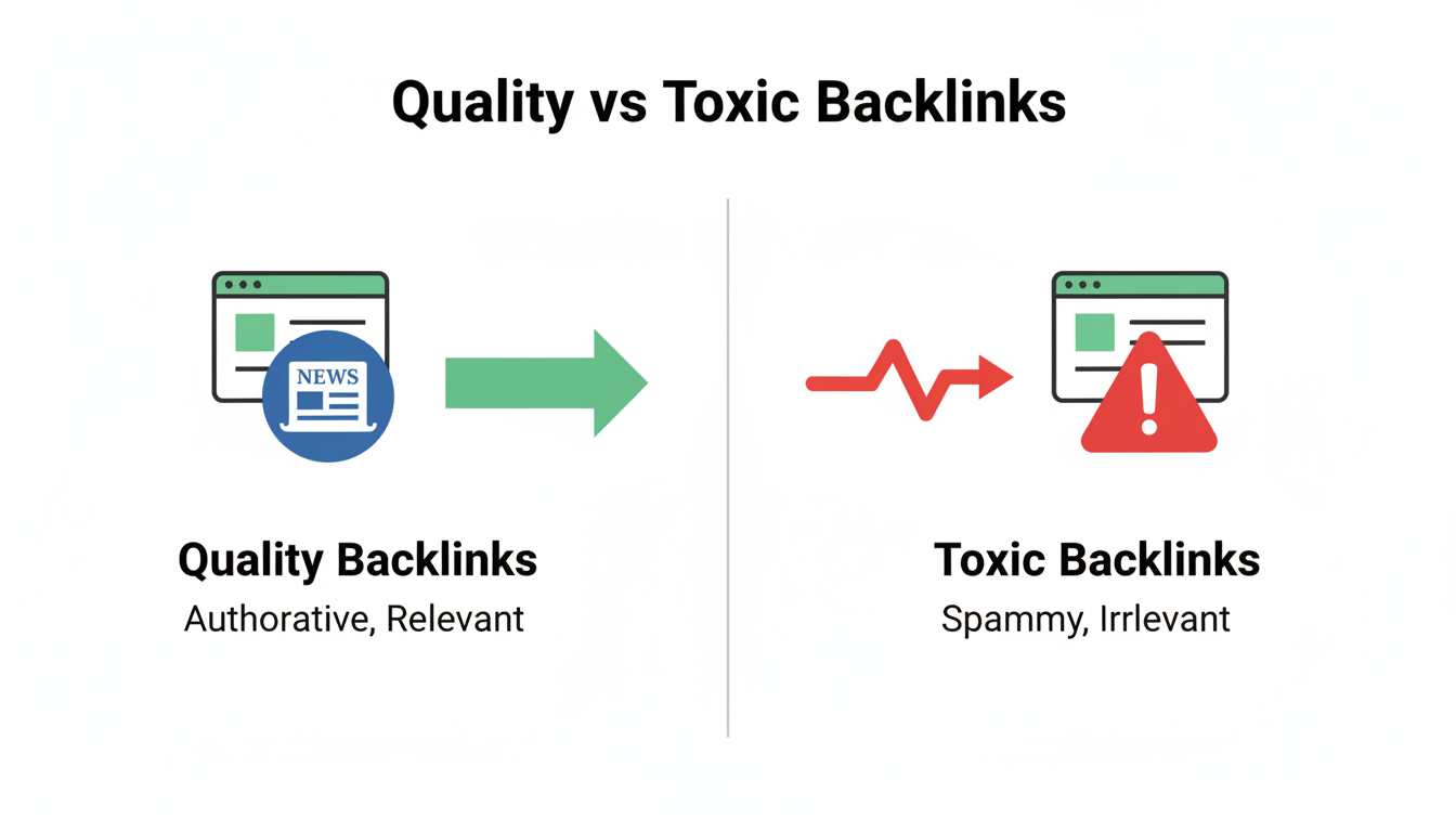 Comparison chart showing quality vs toxic backlink characteristics